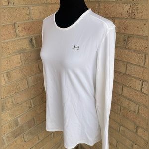 Under Armour Heat Gear Long Sleeve Winter White Women’s Workout Top Shirt Large